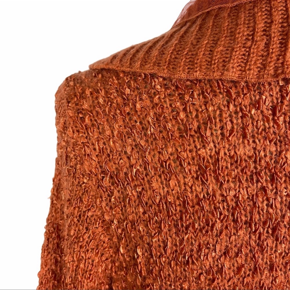 Jamie Gries burnt orange  boho sweater cardigan lace & ruffle trim size small - Picture 12 of 13